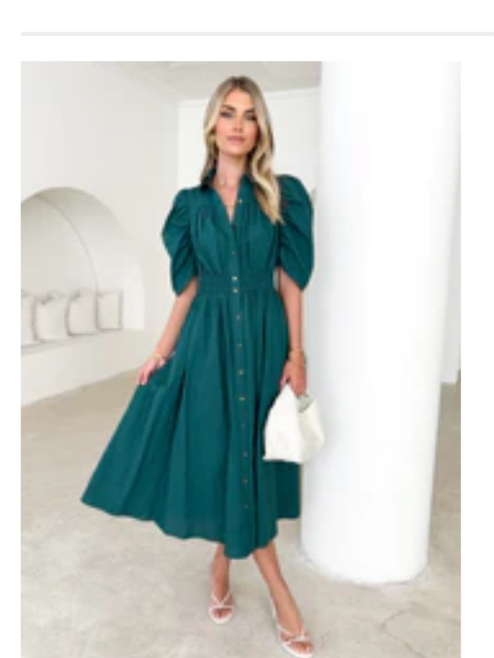 Gingham & Heels “Ariana” Button-Front Cotton Dress with Puff Sleeves - Women